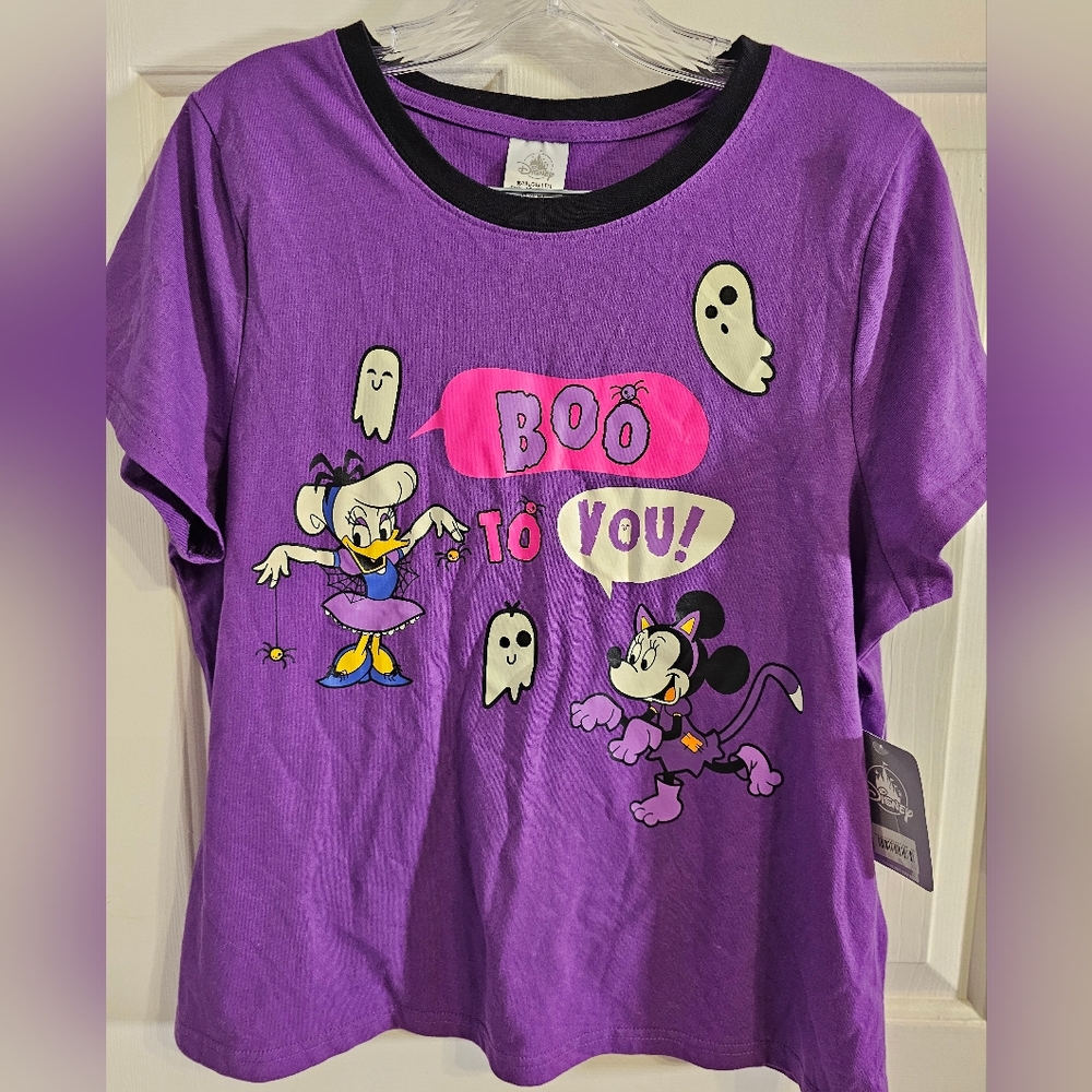 Disney Daisy & Minnie Ringer Halloween Boo To You Spooky T-Shirt Size Youth Lrg
